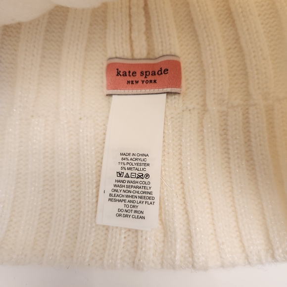 KATE SPADE Metallic Bow Beanie In French Cream - Picture 4 of 5